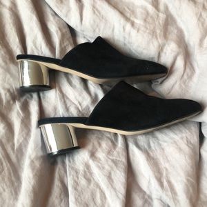 Townshoes Black suede silver block heeled mules, size 38